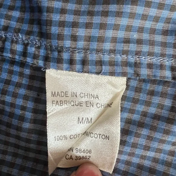 Theory Shirt Mens Blue Checker Plaid Long Sleeve Button Up Casual Size M - Picture 7 of 11